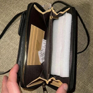 NWT Black Leather Cell iPhone Crossbody Cell Phone Bag Case Credit Card Slots